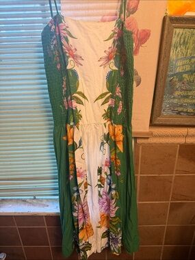 FARM Rio Green and White Floral Midi Dress